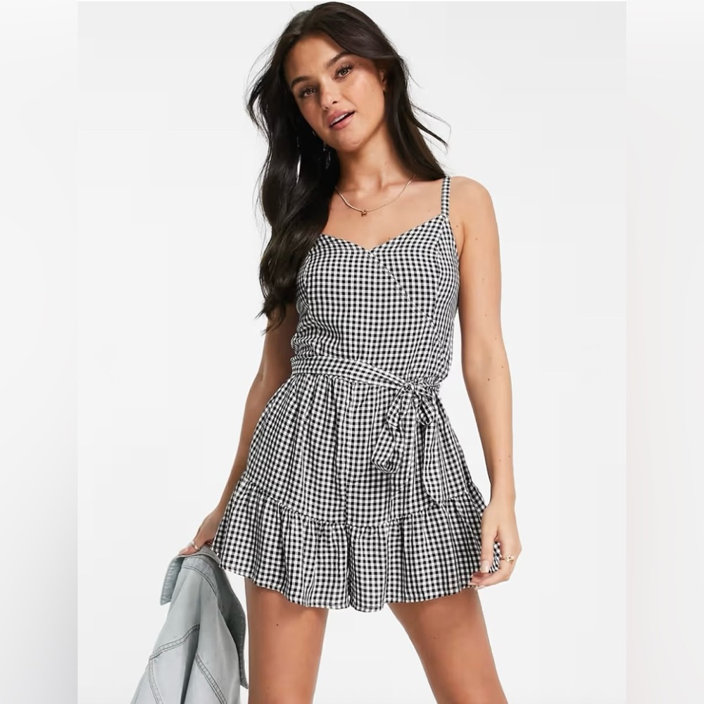 Hollister Black & White Gingham Tie-Waist Romper